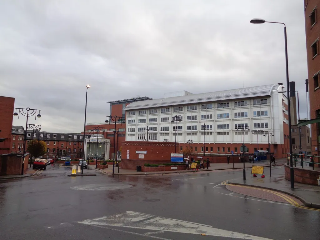 Leeds General Infirmary in Leeds, West Yorkshire, on a rainy afternoon