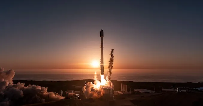 A SpaceX Falcon 9 rocket lifting off from Vandenberg Space Force Base.