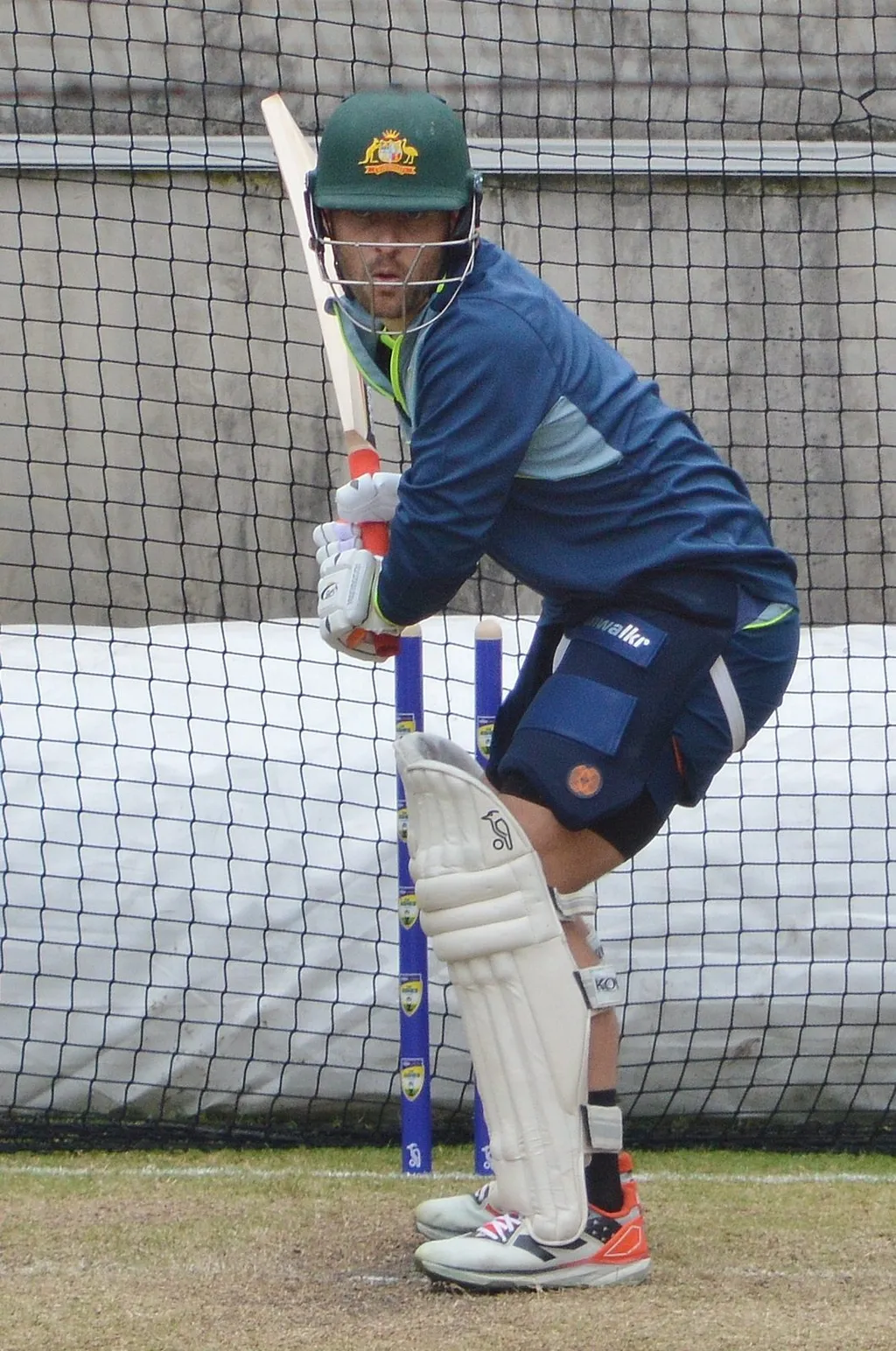 Australia wicketkeeper-batter Josh Inglis batting in the nets during a training session