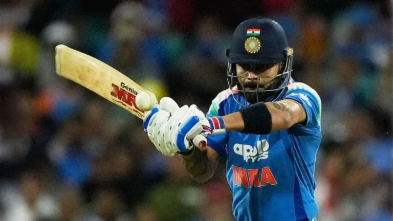 Virat Kohli batting for India in blue ODI kit