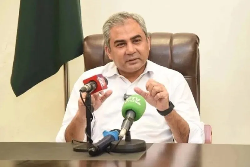 Pakistan's Interior Minister Mohsin Naqvi speaking at a press conference