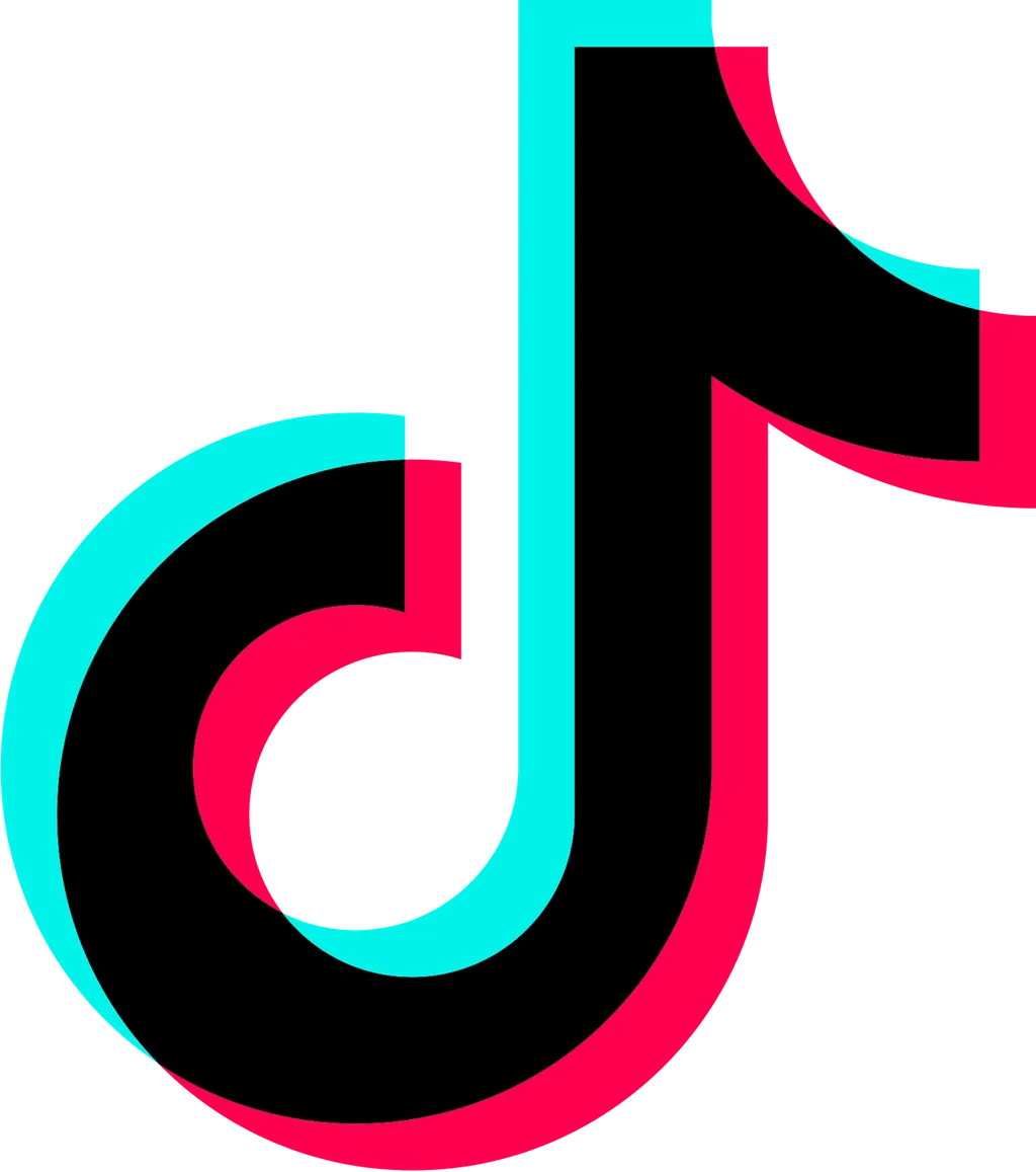 The TikTok logo in black, pink and blue on a green background