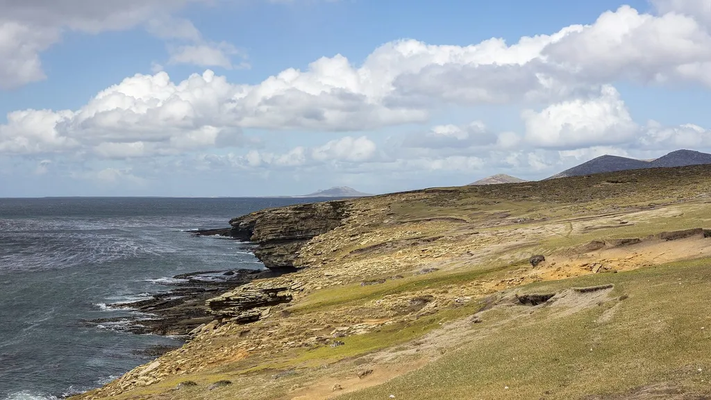 Coastal landscape of Saunders Island, off West Falkland in the Falkland Islands