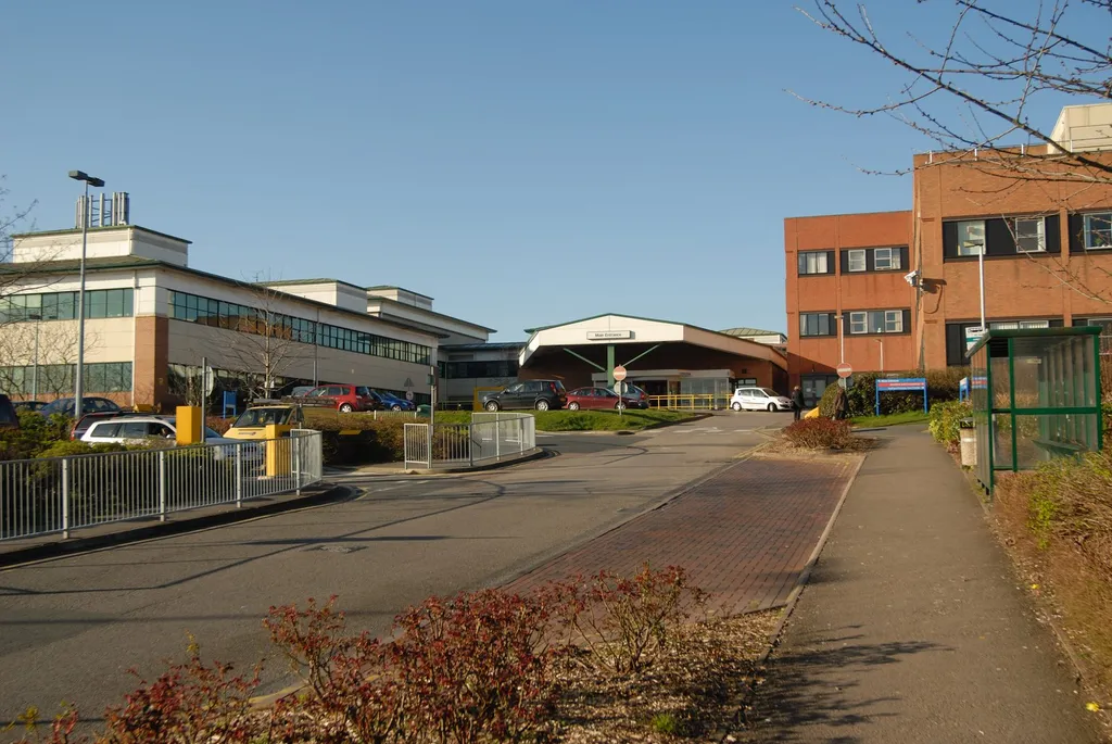 The main entrance to County Hospital in Stafford, Staffordshire