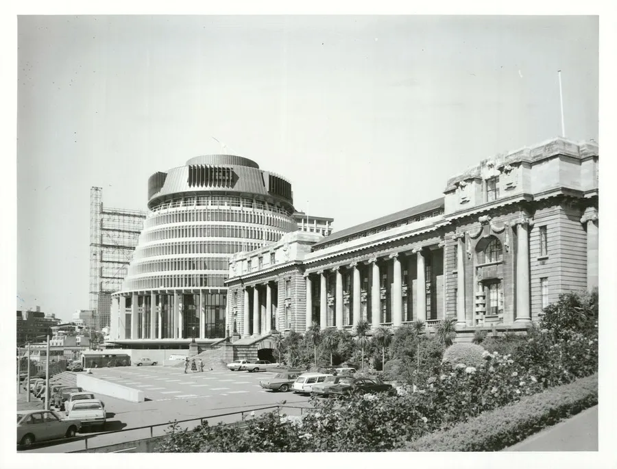 New Zealand's Parliament Buildings in Wellington, including the Beehive executive wing