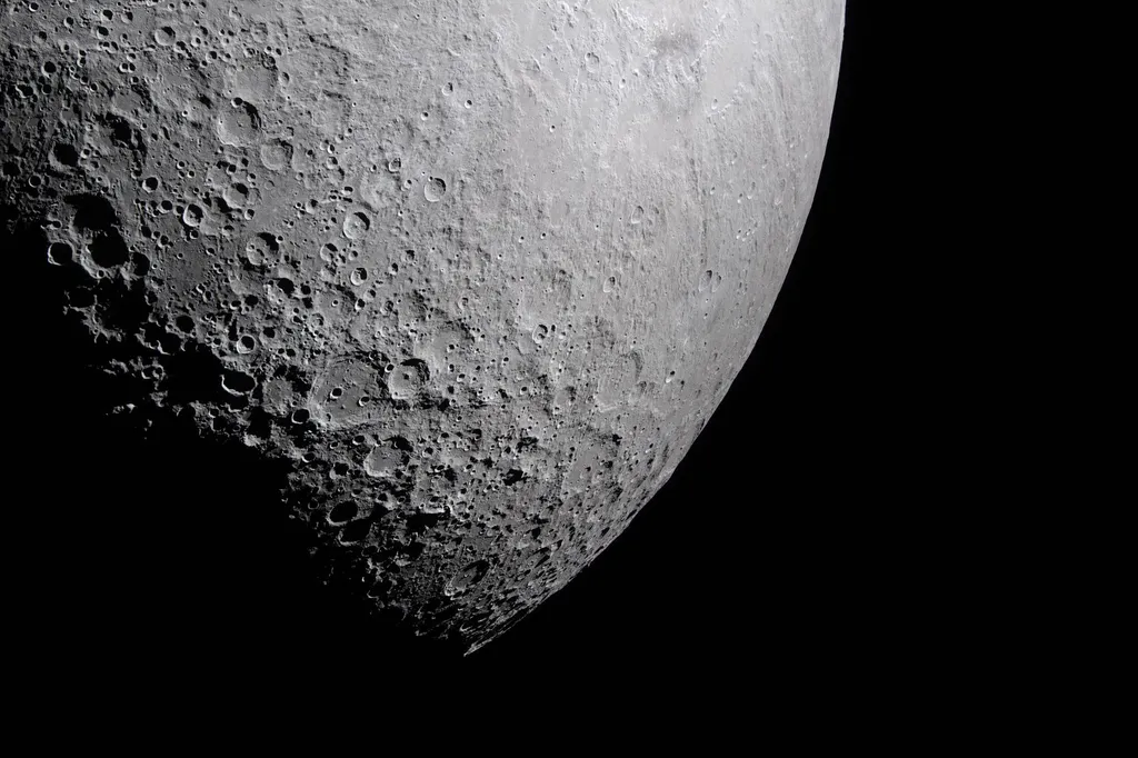 The cratered surface of the Moon photographed during a lunar flyby