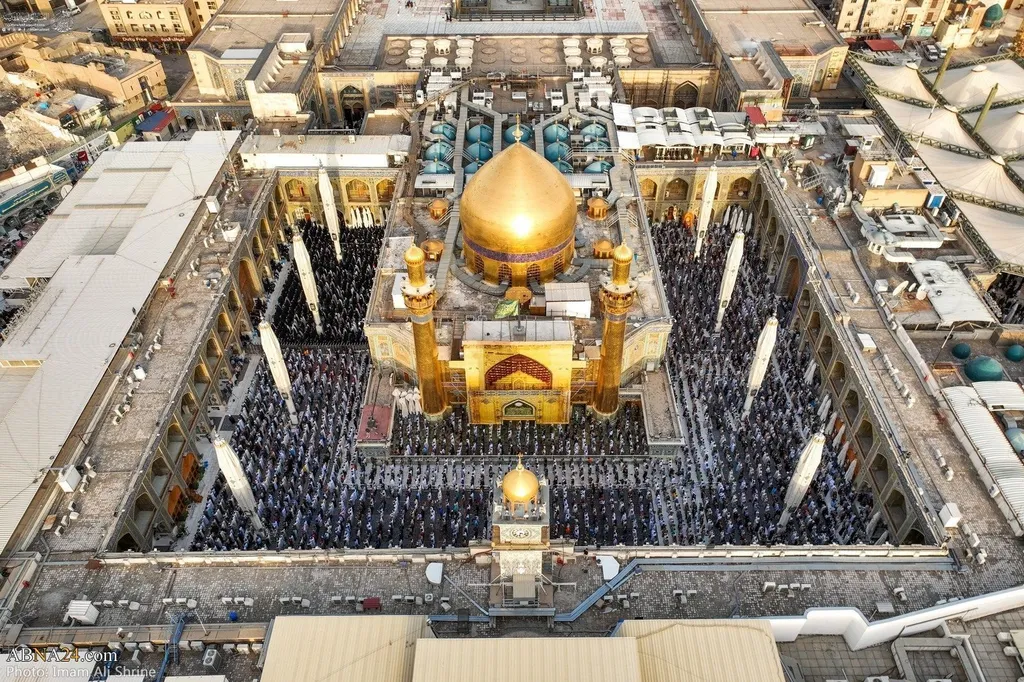 Aerial view of the Imam Ali Shrine in Najaf packed with pilgrims.