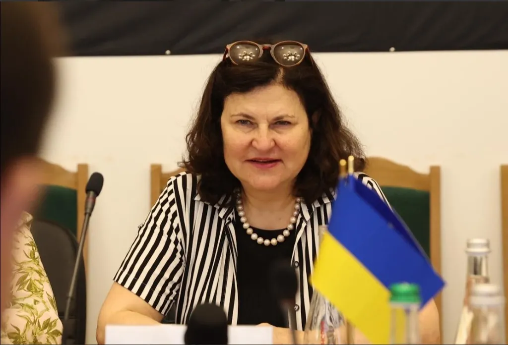 EU Ambassador to Ukraine Katarina Mathernova at an official meeting in Ukraine