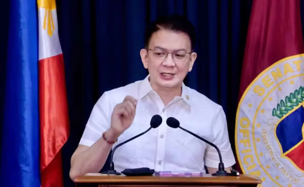 Senate President Francis Escudero speaks at a Philippine Senate podium