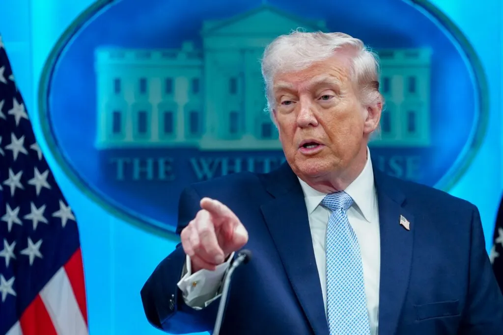 Donald Trump speaking at a White House press event
