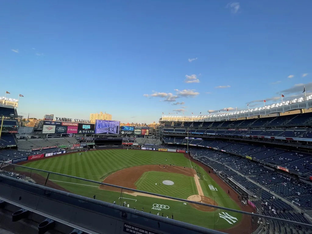 Yankee Stadium exterior in the Bronx, New York, viewed from outside the ballpark
