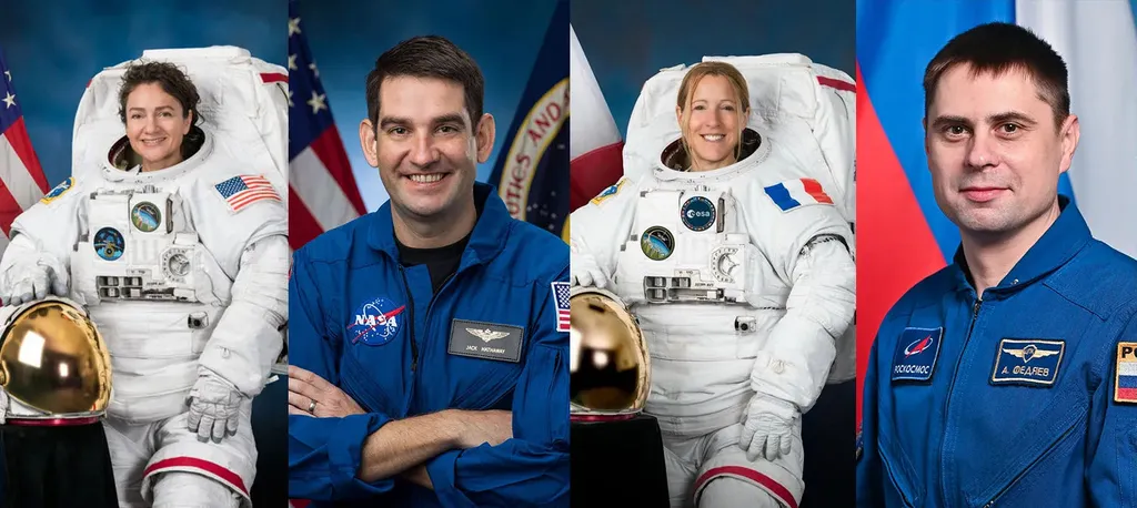 Compilation portrait of the four SpaceX Crew-12 crew members - Jessica Meir, Jack Hathaway, Sophie Adenot and Andrey Fedyaev