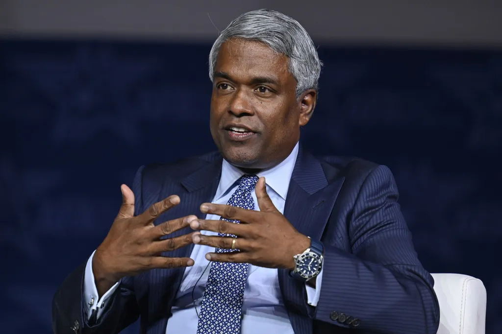 Google Cloud CEO Thomas Kurian speaking at a conference panel.
