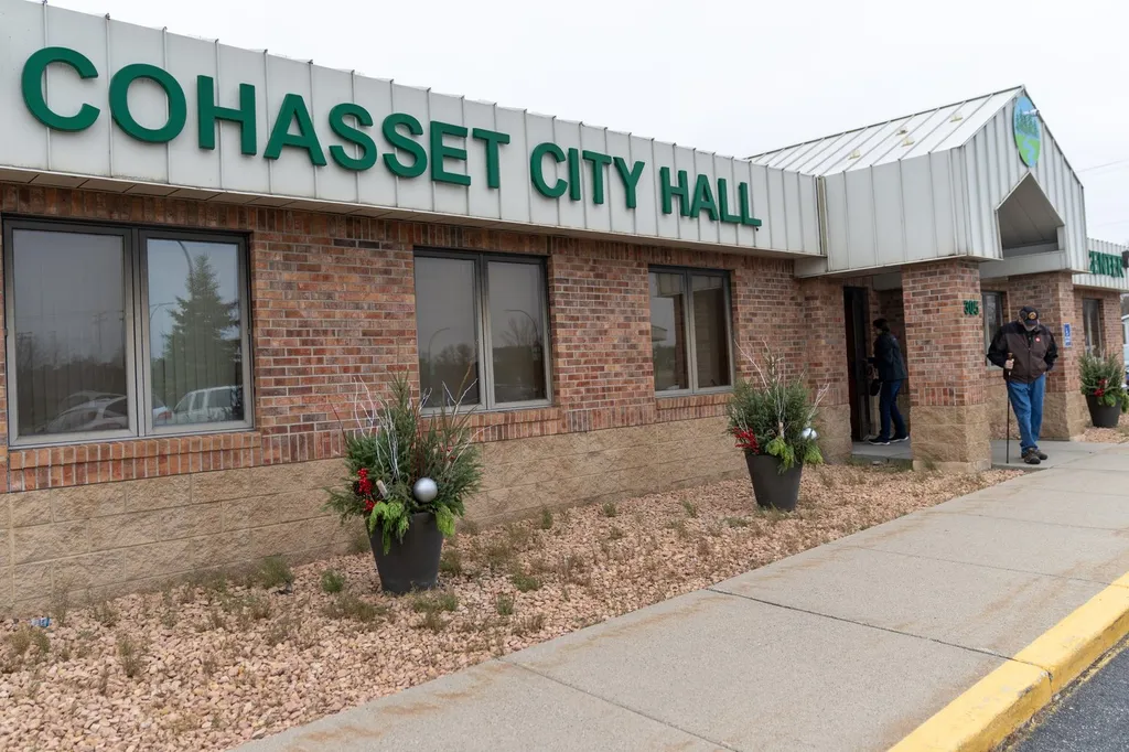 Voters entering Cohasset City Hall, Minnesota, serving as a polling place on Election Day, November 5, 2024