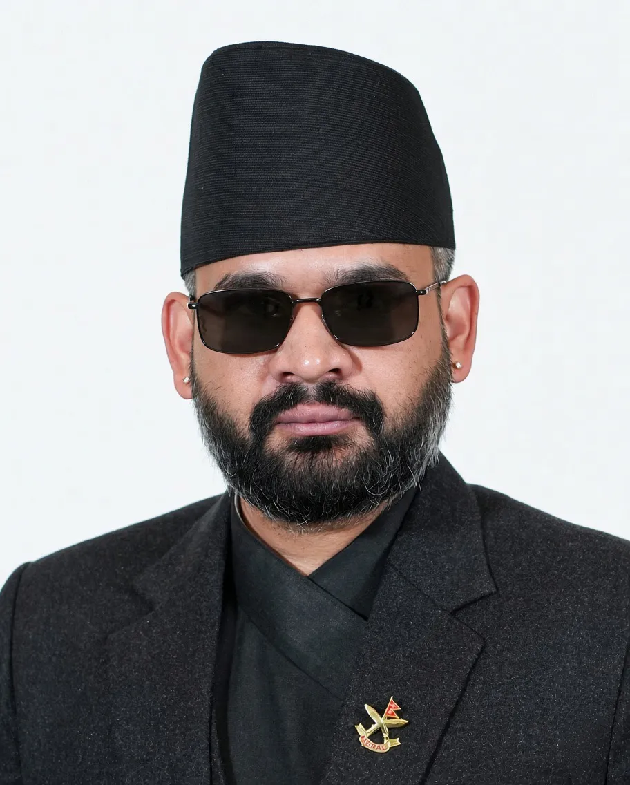 Official portrait of Nepal's Prime Minister Balendra (Balen) Shah, wearing a Dhaka topi