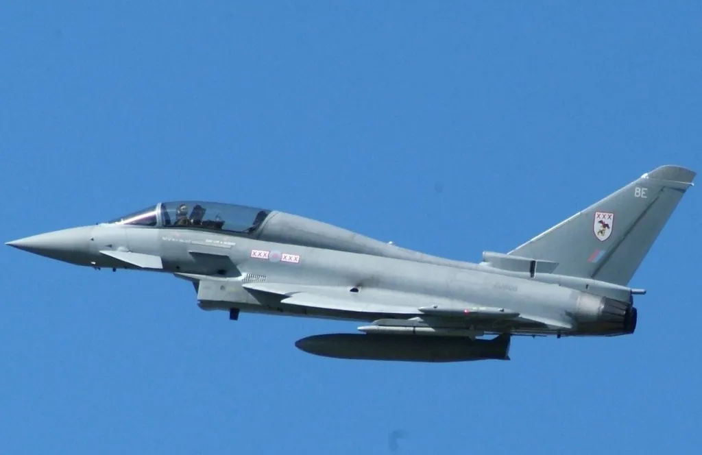 An RAF Eurofighter Typhoon in flight, the aircraft type involved in both reported near-miss incidents