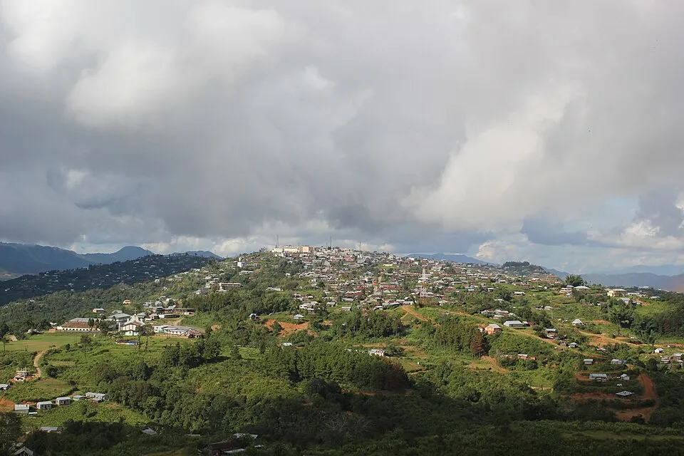 Ukhrul, a hill town in Manipur's hill districts neighbouring Kamjong, under monsoon cloud