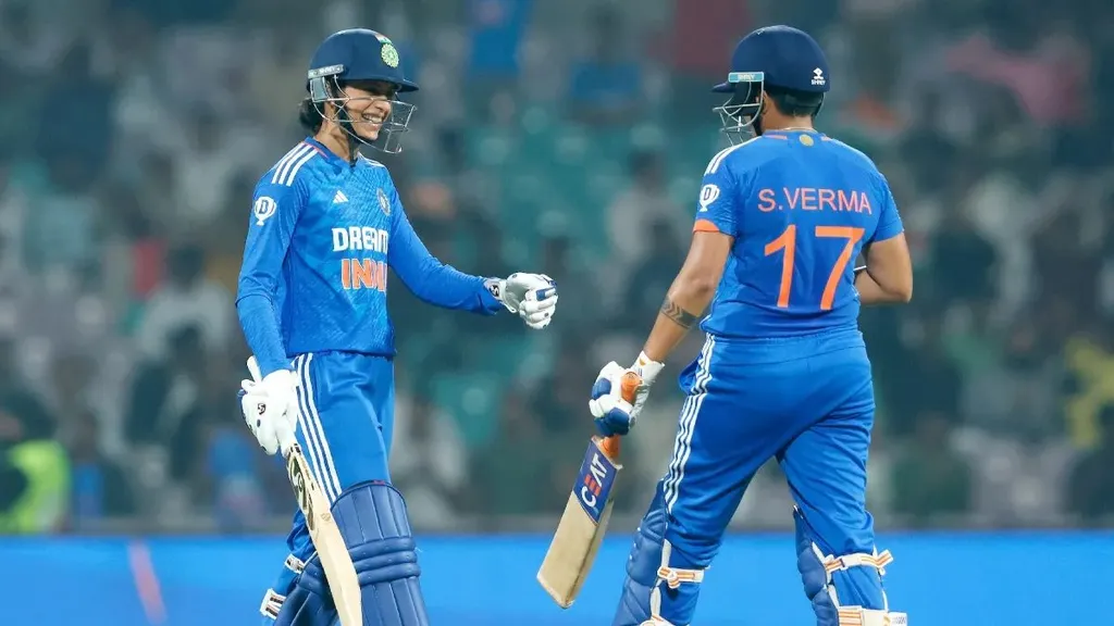 India opener Shafali Verma (17) celebrating with a teammate during a women's T20I match