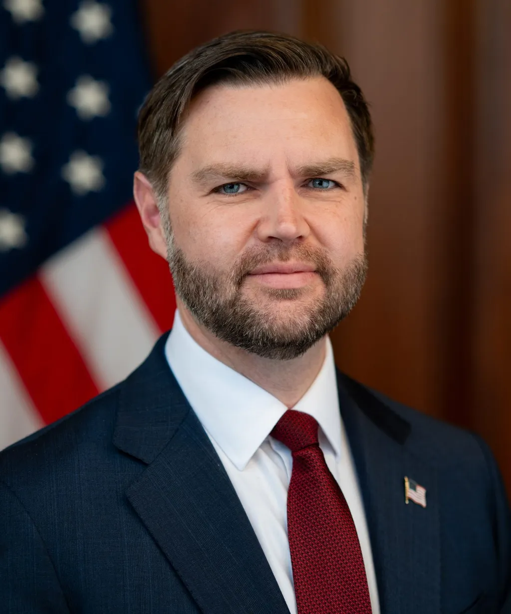 Official March 2026 portrait of US Vice President JD Vance in the Vice President's ceremonial office at the White House