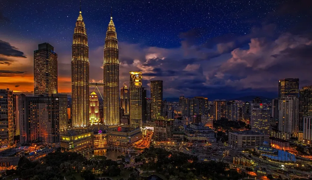 Kuala Lumpur skyline with the Petronas Twin Towers at dusk
