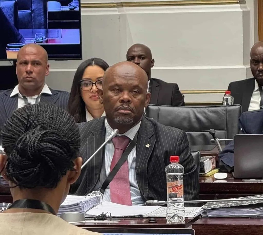 Shadrack Sibiya seated at a parliamentary committee hearing