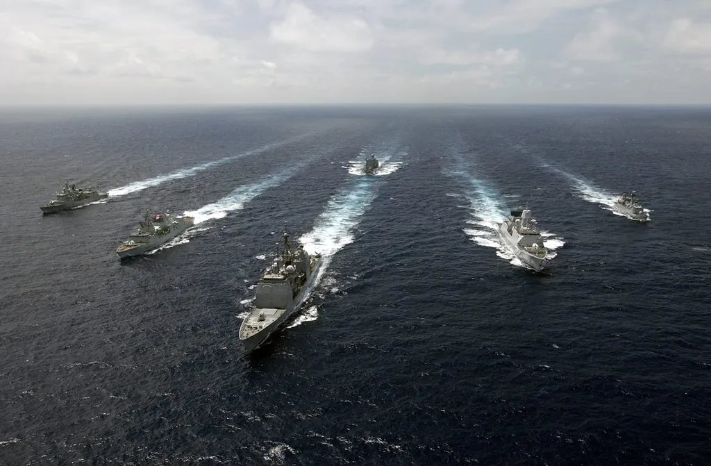 NATO warships of Standing NATO Maritime Group 1 sailing in formation at sea (file photo)