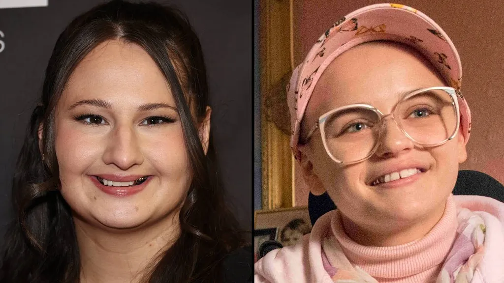 Gypsy-Rose Blanchard in a split image of her current and earlier appearance