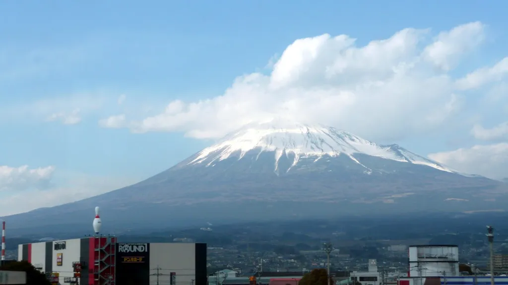 Mount Fuji, Japan's iconic snow-capped volcano, photographed under a clear sky