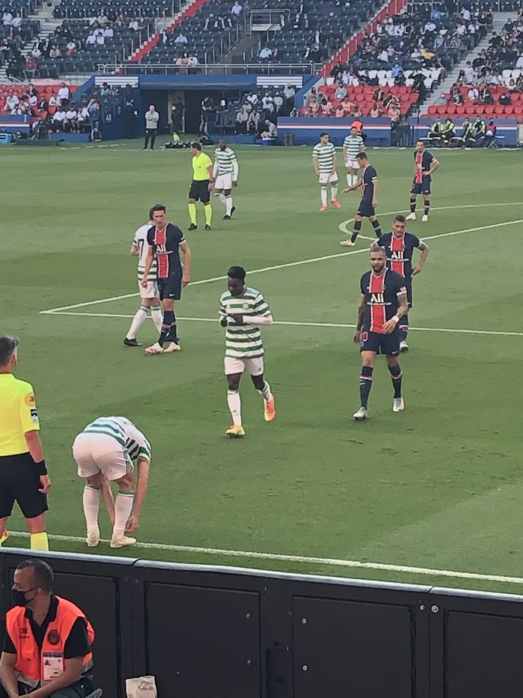 Paris Saint-Germain players in action at the Parc des Princes