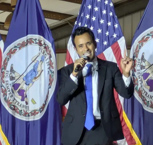 Vivek Ramaswamy speaking at an event in Virginia.