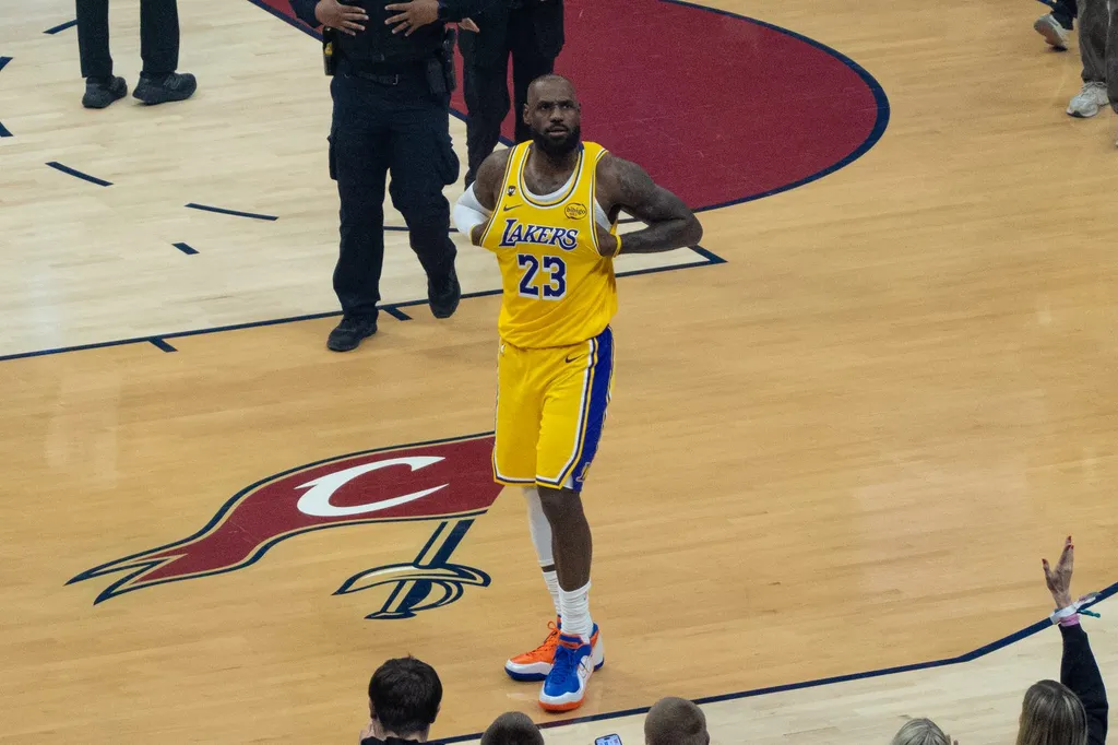 LeBron James in action for the Los Angeles Lakers at Cleveland, January 2026.