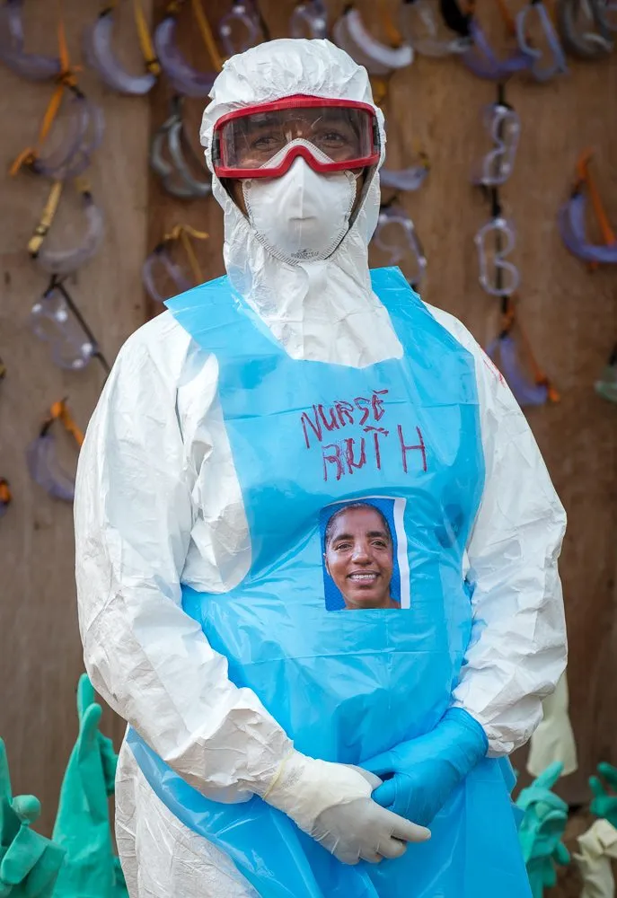 Nurse Ruth Johnson in full personal protective equipment at an Ebola treatment unit in Liberia (archive photo)