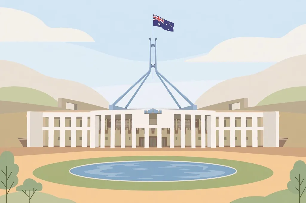 Illustration of Australian Parliament House in Canberra. (Illustration: Flip News / AI-generated)