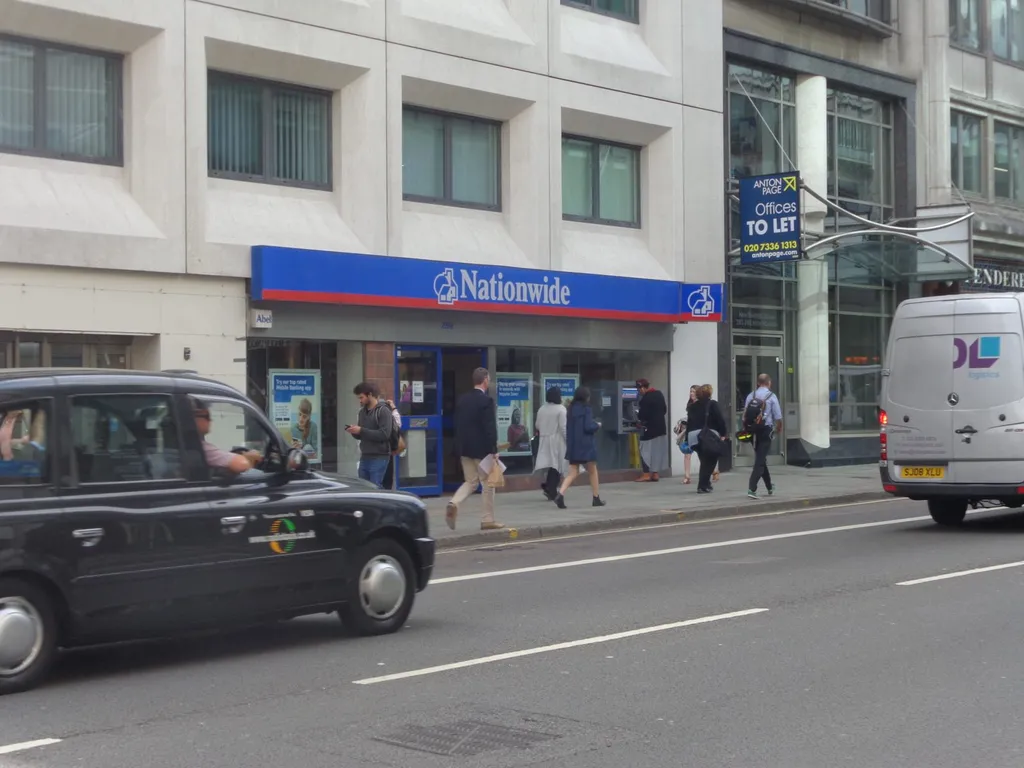 A Nationwide Building Society branch shopfront on High Holborn, London