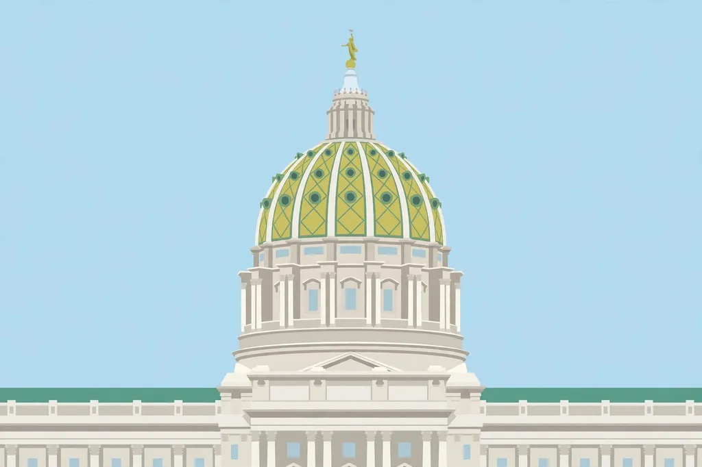 Illustration of the Pennsylvania State Capitol dome in Harrisburg. (Illustration: Flip News / AI-generated)