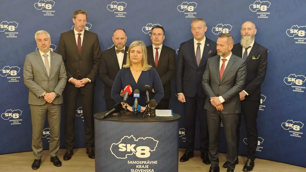 Slovak regional heads standing together at an SK8 press conference
