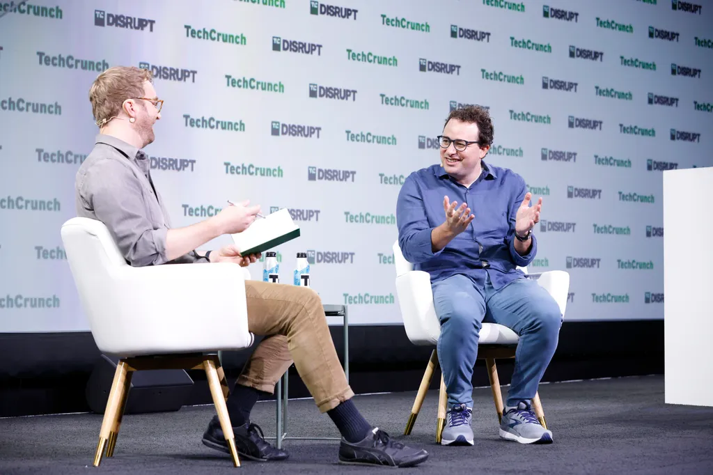 Anthropic chief executive Dario Amodei speaking on stage at TechCrunch Disrupt 2023 (file photo)