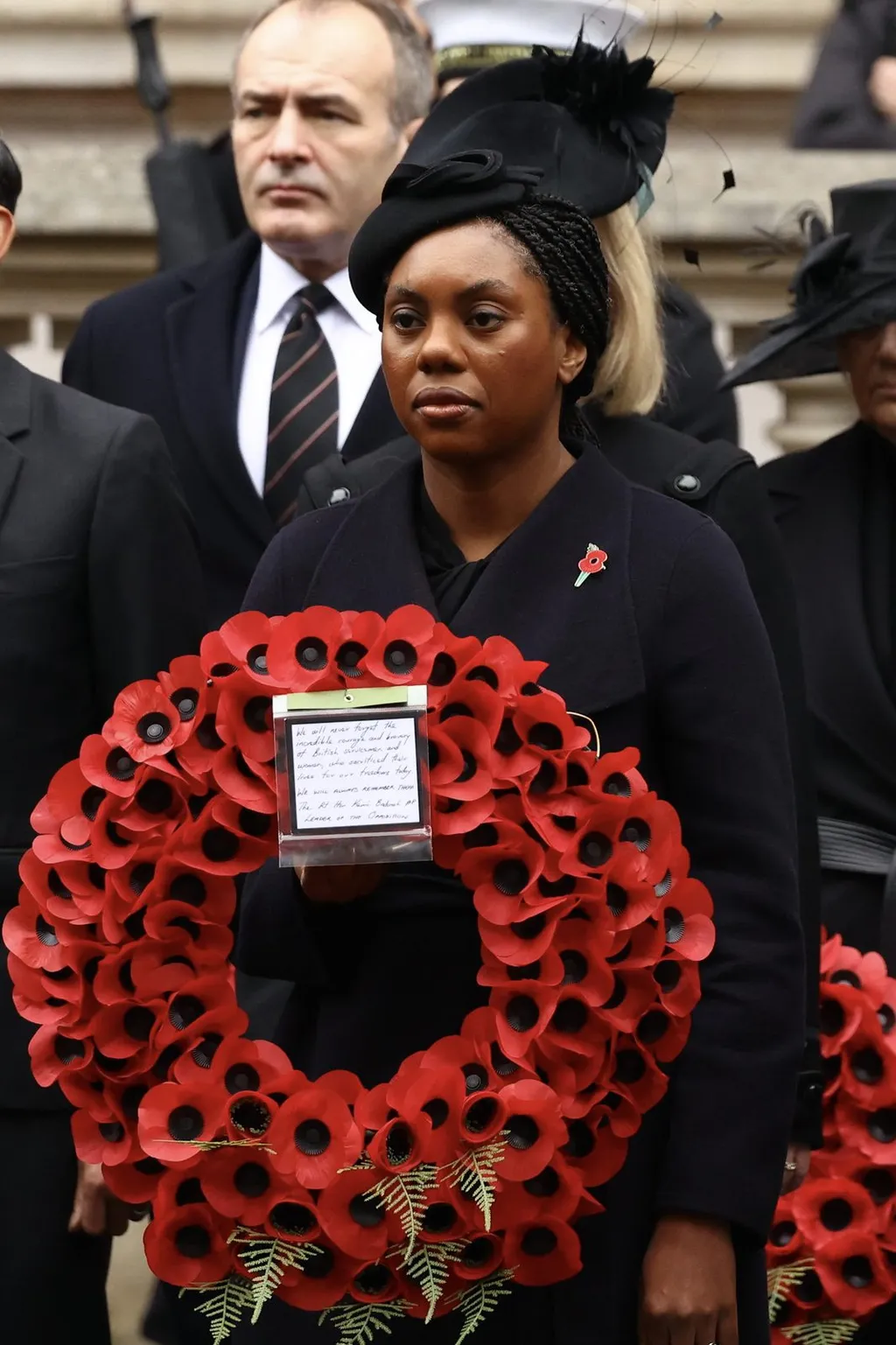 Kemi Badenoch laying a poppy wreath at the Remembrance Sunday ceremony at the Cenotaph in Whitehall, November 2024