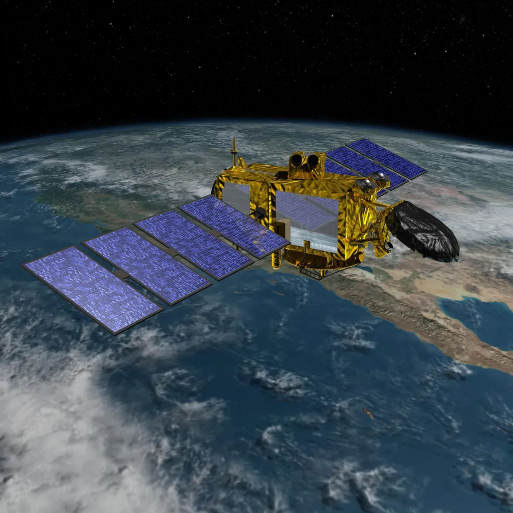 Artist's concept of the NASA Jason-3 ocean surface topography satellite in orbit above the Earth