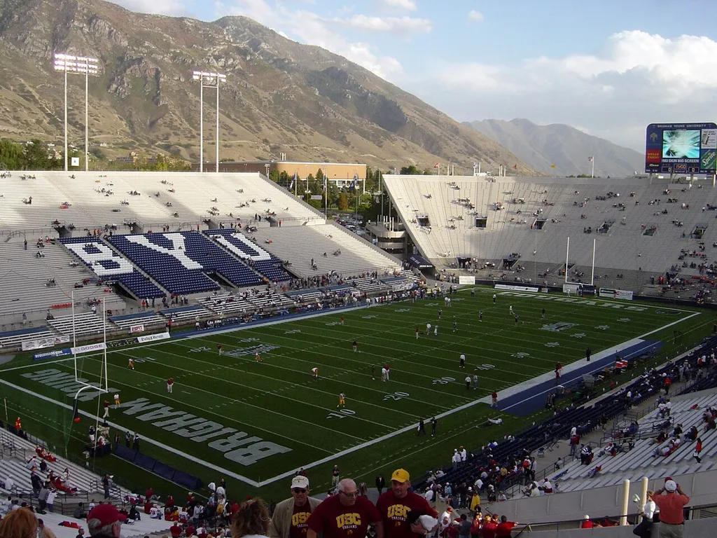 LaVell Edwards Stadium in Provo, Utah, home of the BYU Cougars, where No. 8 BYU beat No. 2 Notre Dame 28-24 on 17 October 2026