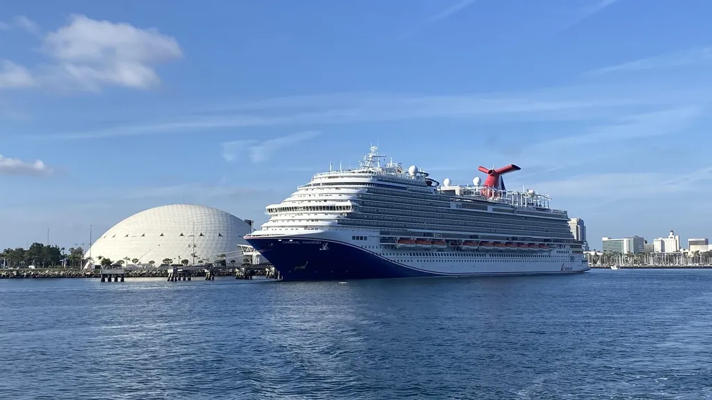 The Carnival Panorama cruise ship docked at Long Beach, California