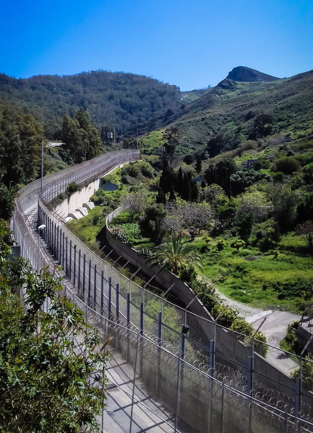 The border fence between Ceuta and Morocco, seen from the Ceuta side.