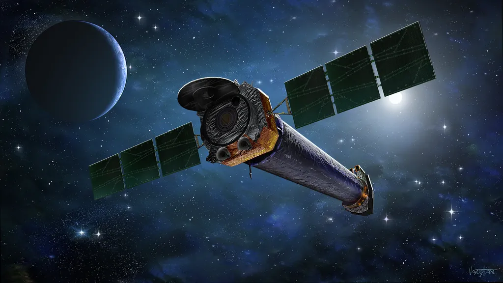 Artist's illustration of NASA's Chandra X-ray Observatory in orbit above the Earth.