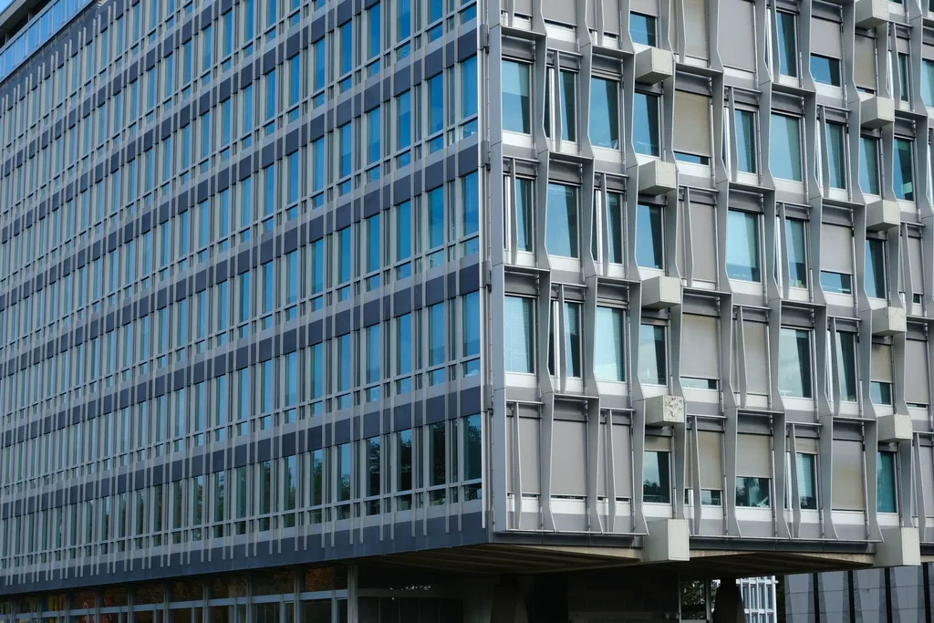 Main building of the World Health Organization headquarters in Pregny-Chambésy, Geneva, Switzerland.