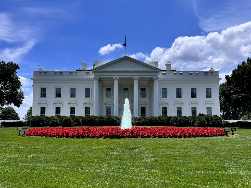 The north facade of the White House in Washington, DC, photographed in June 2024