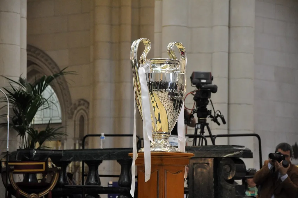 The UEFA Champions League trophy on display after Real Madrid's 2018 final victory
