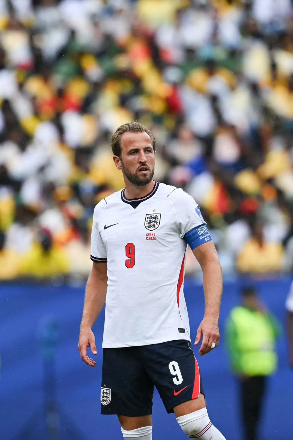 England captain Harry Kane in action wearing the number 9 England shirt