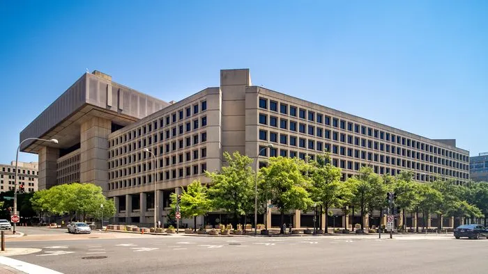 The J. Edgar Hoover Building, the FBI's headquarters in Washington DC, viewed from across the street. Photo: ajay_suresh, via Wikimedia Commons (CC BY 2.0).