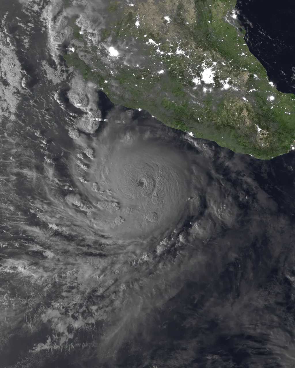 Satellite view of Hurricane Polo's distinct eye off the Pacific coast of Mexico on 22 September 2026