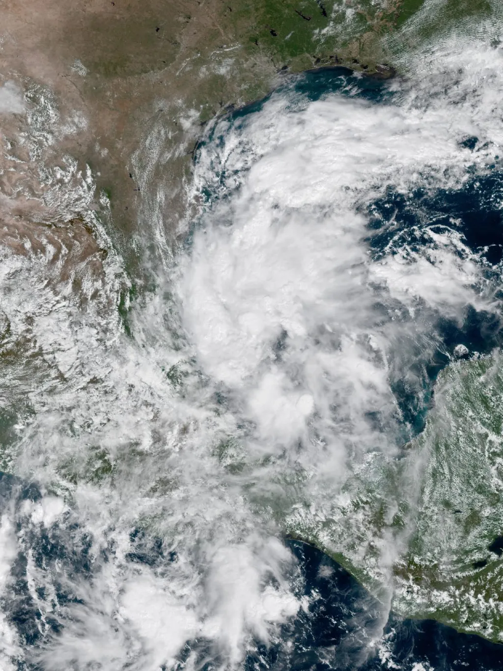 Satellite view of the Gulf of Mexico on 6 October 2026 showing the cloud bands of Invest 92L in the Bay of Campeche